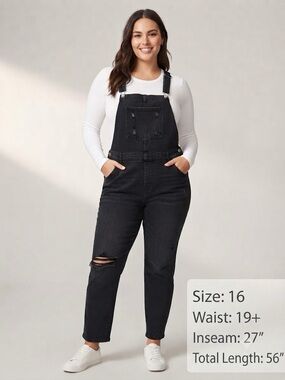 Old Navy Black wash Distressed Women's Denim Overalls size 16